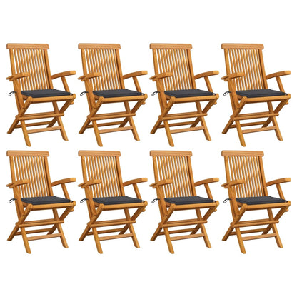 Garden Chairs with Anthracite Cushions 8pcs Solid Teak Wood