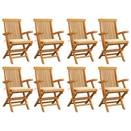 Sedie da Giardino con Cuscini Crema 8 pz Legno Massello di Teak