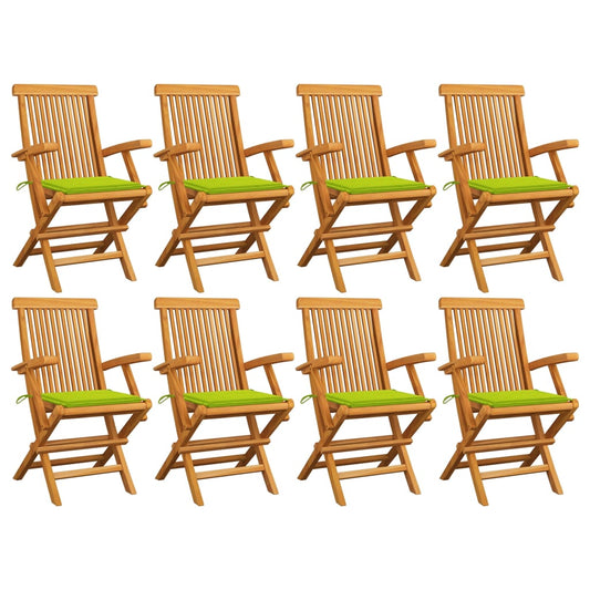 Sedie Giardino con Cuscini Verde Chiaro 8pz Legno Massello Teak