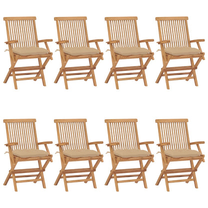 Garden Chairs with Beige Cushions 8pcs Solid Teak Wood