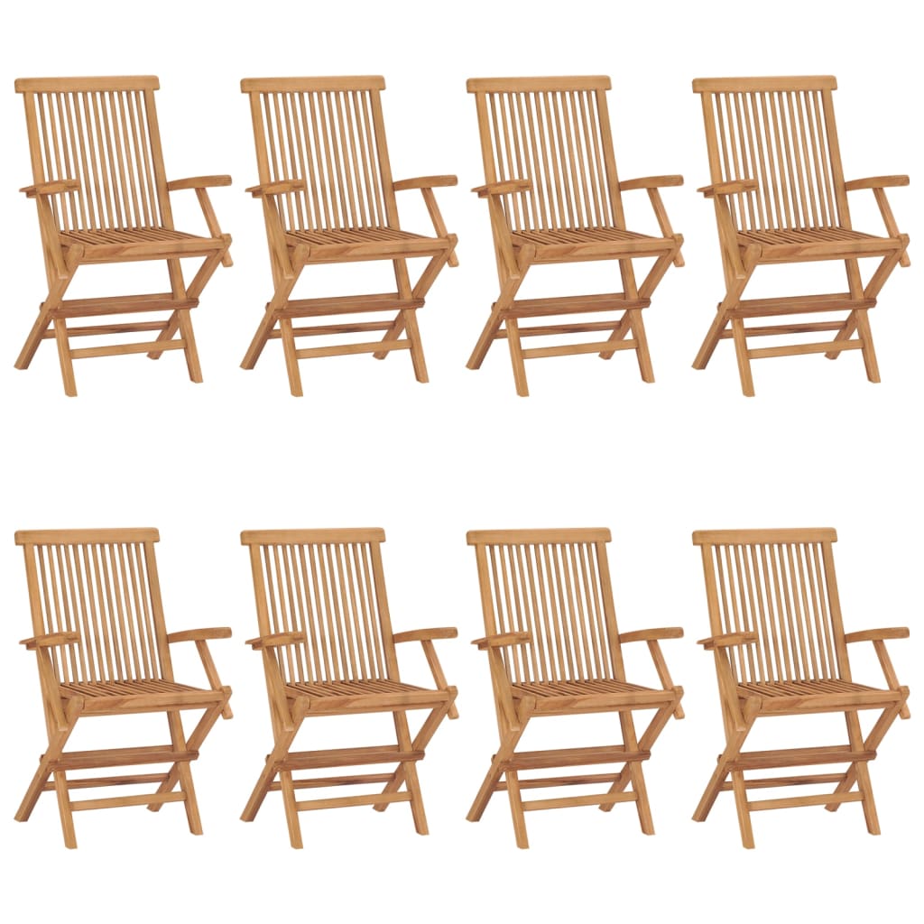 Garden Chairs with Red Cushions 8pcs Solid Teak Wood