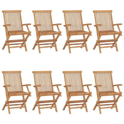 Garden Chairs with Red Cushions 8pcs Solid Teak Wood