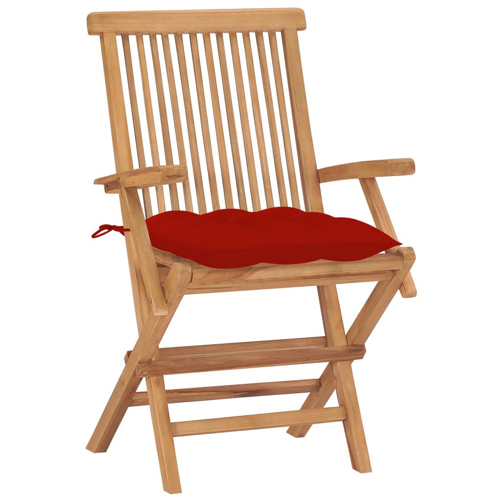 Garden Chairs with Red Cushions 8pcs Solid Teak Wood