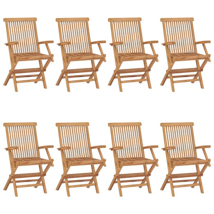 Garden Chairs with Blue Cushions 8 pcs Solid Teak Wood