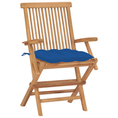 Garden Chairs with Blue Cushions 8 pcs Solid Teak Wood