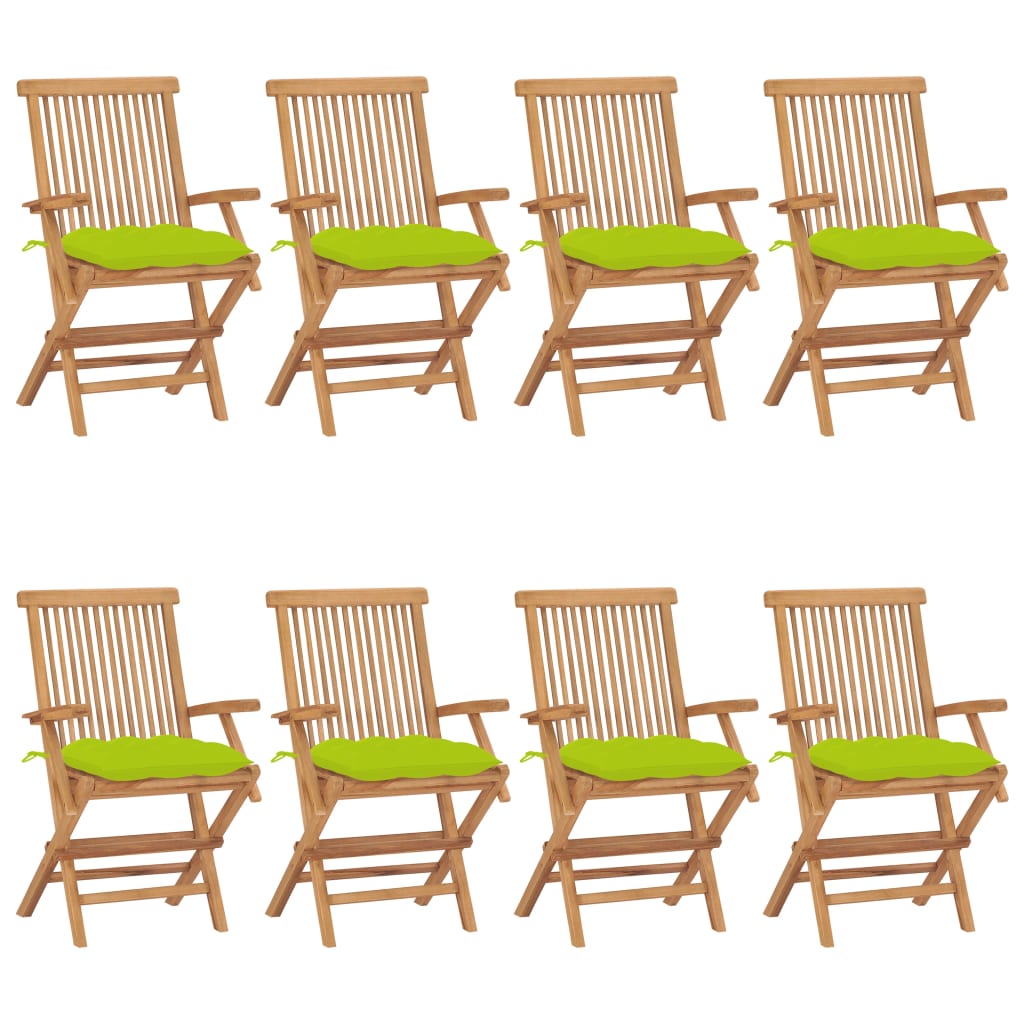 Garden Chairs with Light Green Cushions 8pcs Solid Teak Wood