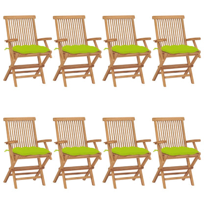 Garden Chairs with Light Green Cushions 8pcs Solid Teak Wood