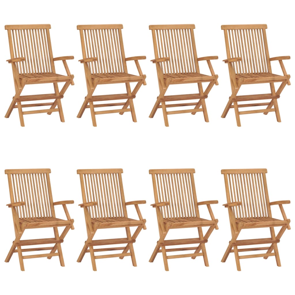 Garden Chairs with Light Green Cushions 8pcs Solid Teak Wood