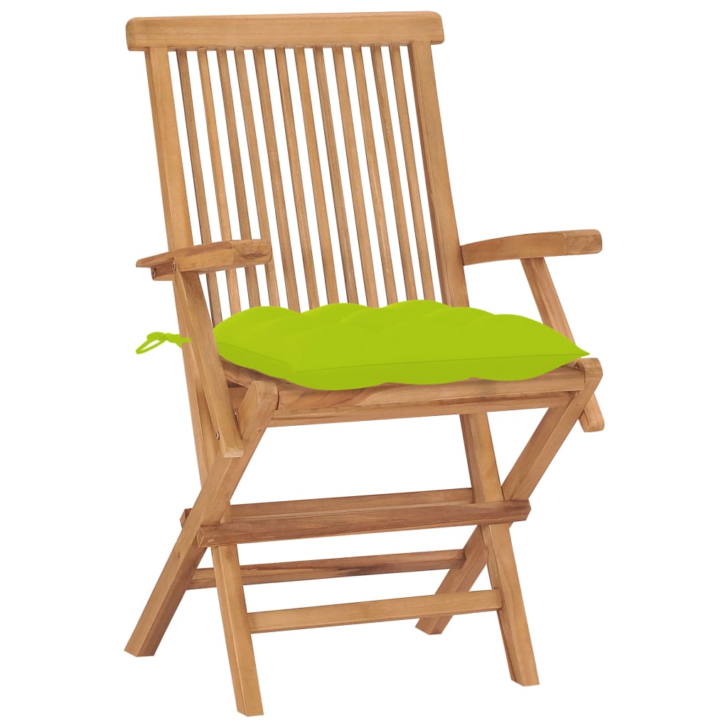 Garden Chairs with Light Green Cushions 8pcs Solid Teak Wood