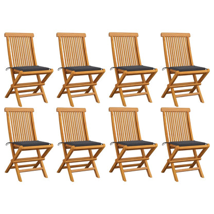 Sedie da Giardino con Cuscini Antracite 8 pz Massello di Teak