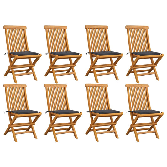 Sedie da Giardino con Cuscini Antracite 8 pz Massello di Teak