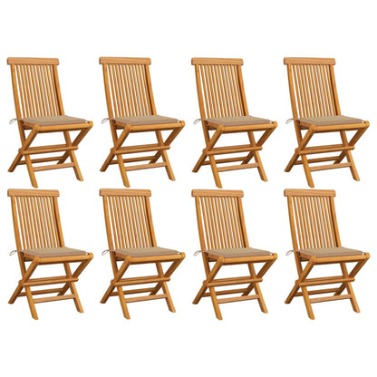 Sedie da Giardino con Cuscini Beige 8 pz in Massello di Teak