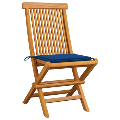 Sedie da Giardino con Cuscini Blu Reale 8 pz Massello di Teak