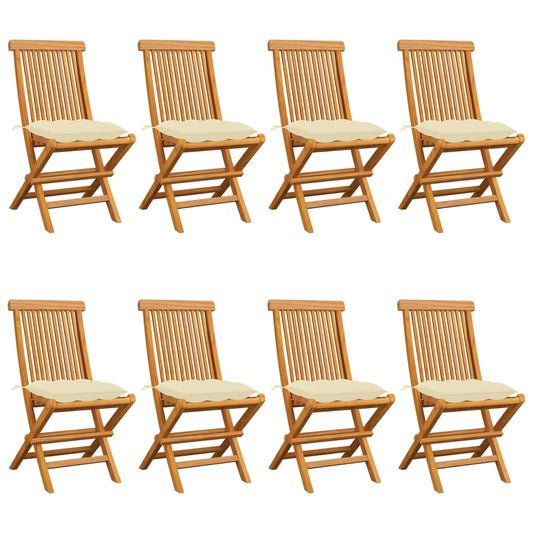 Sedie da Giardino e Cuscini Bianco Crema 8 pz Massello di Teak