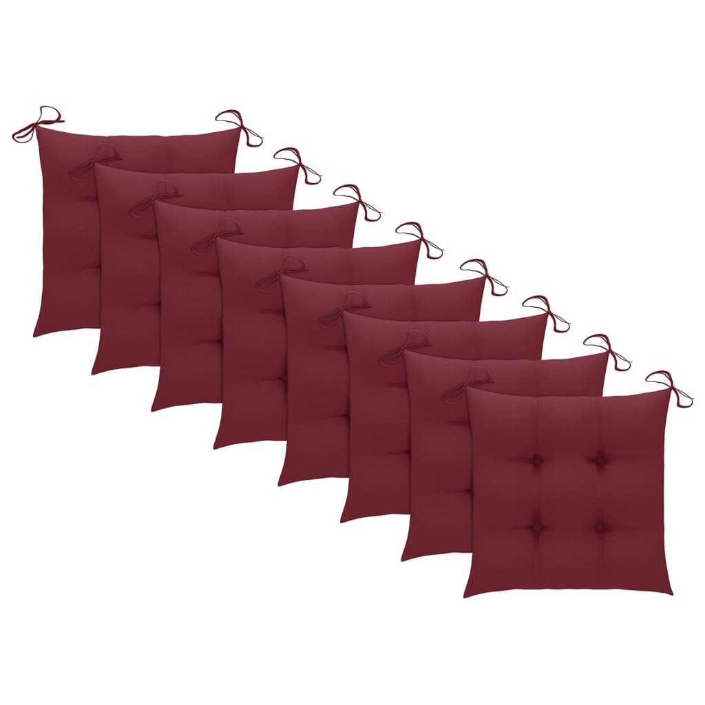 Garden Chairs with Wine Red Cushions 8 pcs Solid Teak