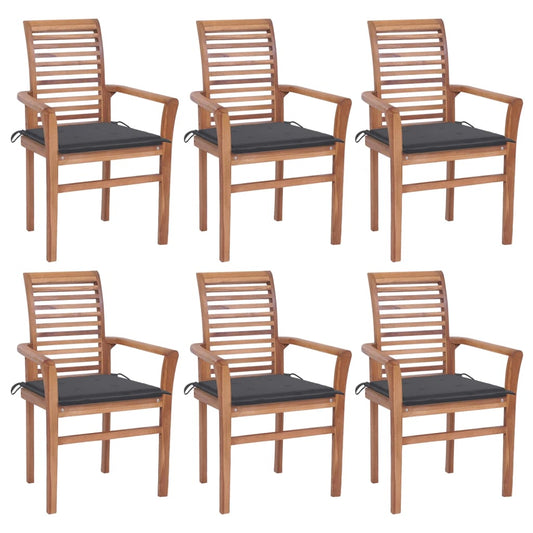 6 pcs Dining Chairs with Anthracite Cushions in Solid Teak