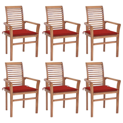 6 pcs Dining Chairs with Red Cushions in Solid Teak
