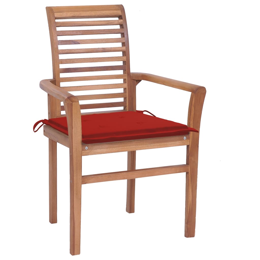 6 pcs Dining Chairs with Red Cushions in Solid Teak