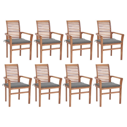 8 pcs Dining Chairs with Gray Cushions in Solid Teak