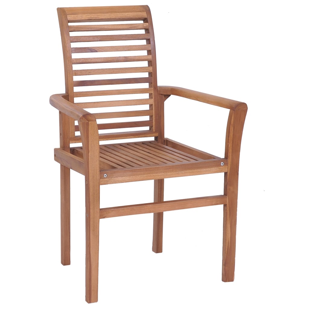 8 pcs Dining Chairs with Black Cushions in Solid Teak