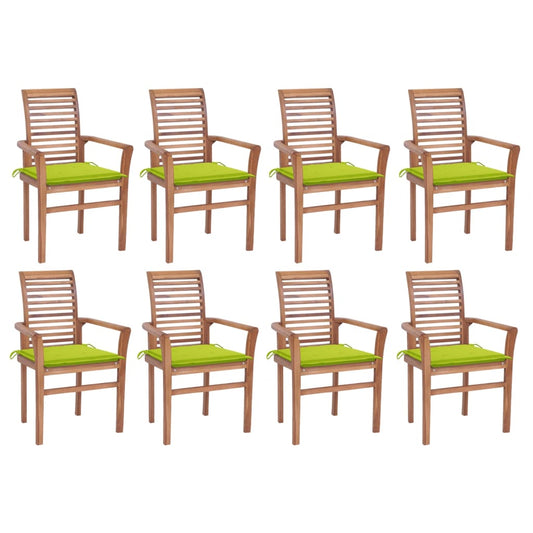 8 pcs Dining Chairs and Cushions in Bright Green Solid Teak
