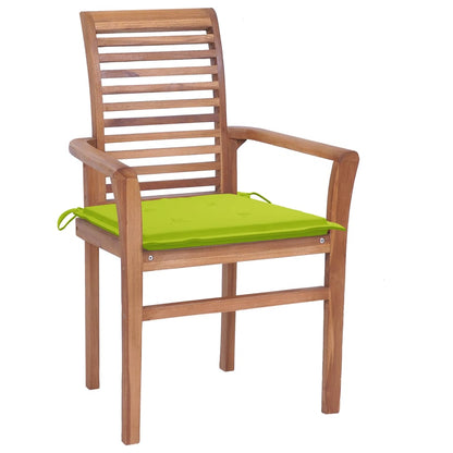 8 pcs Dining Chairs and Cushions in Bright Green Solid Teak