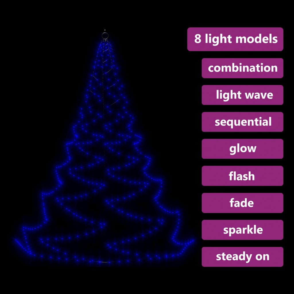 Albero da Parete con Gancio Metallico 720 LED Blu 5 m - homemem39