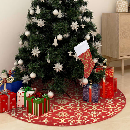 Gonna per albero di Natale di lusso con calza rossa 150 cm in tessuto