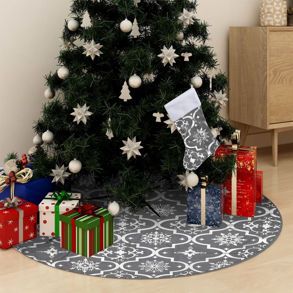 Gonna Albero Natale Raffinata con Calza Grigia Tessuto 122 cm - homemem39