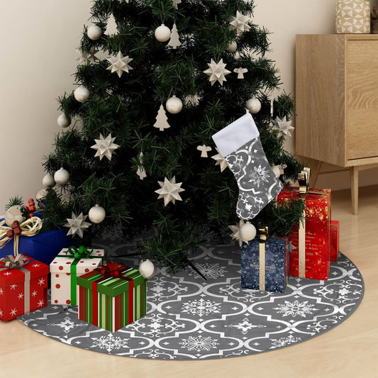 Gonna Albero Natale Raffinata con Calza Grigia Tessuto 122 cm - homemem39