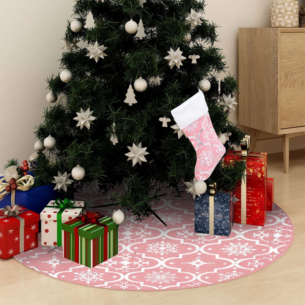 Gonna Albero Natale Raffinata con Calza Rosa Tessuto 90 cm | homemem39