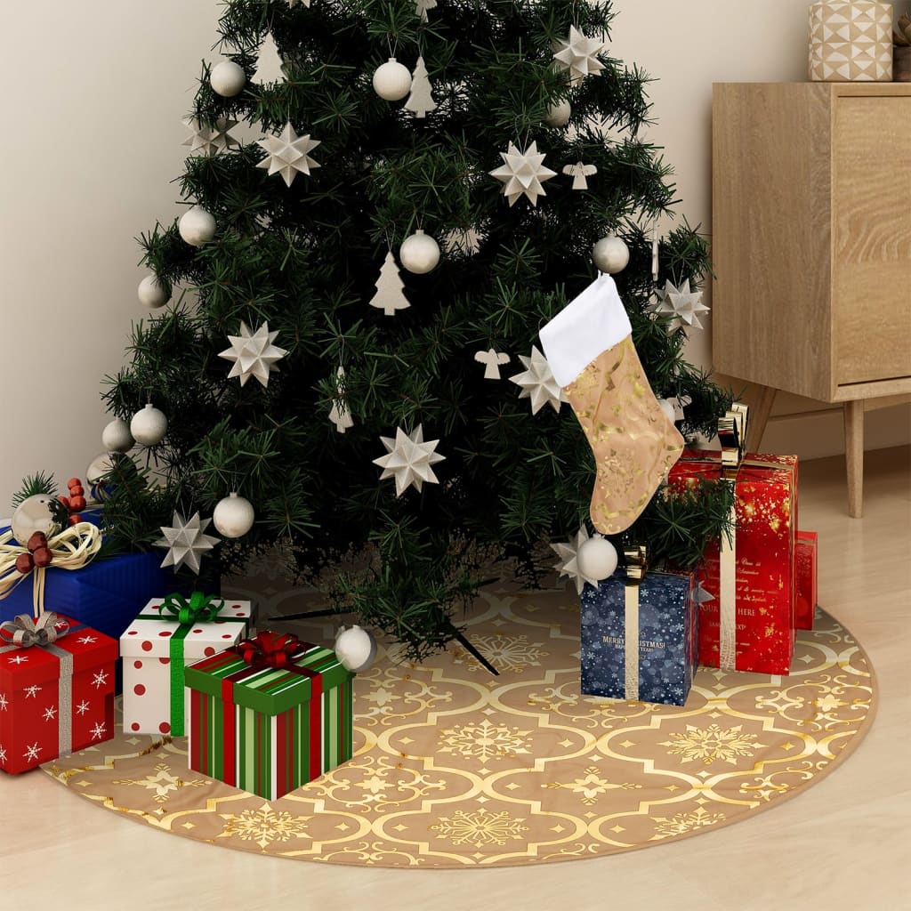 Gonna Albero Natale Raffinata con Calza Giallo Tessuto 122 cm - homemem39