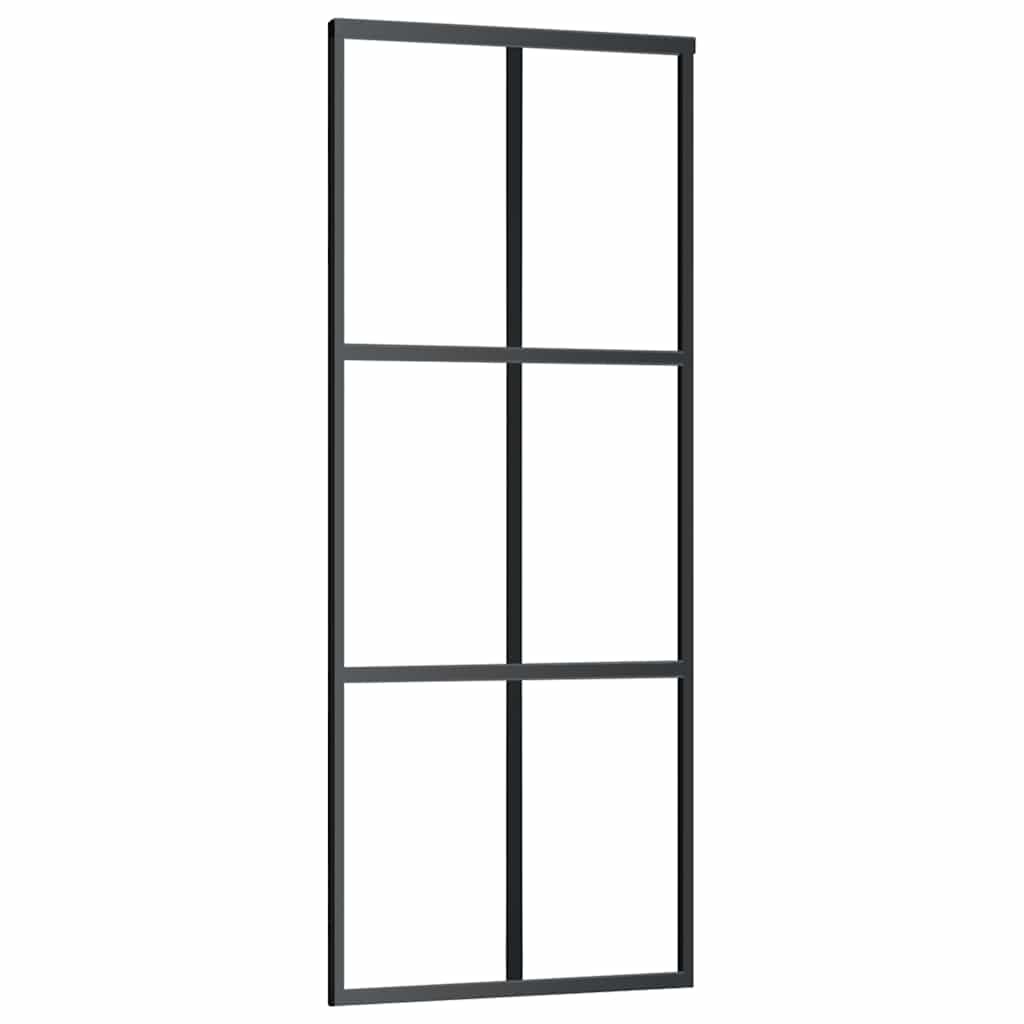 Porta Scorrevole in Vetro ESG e Alluminio 76x205 cm Nera - homemem39