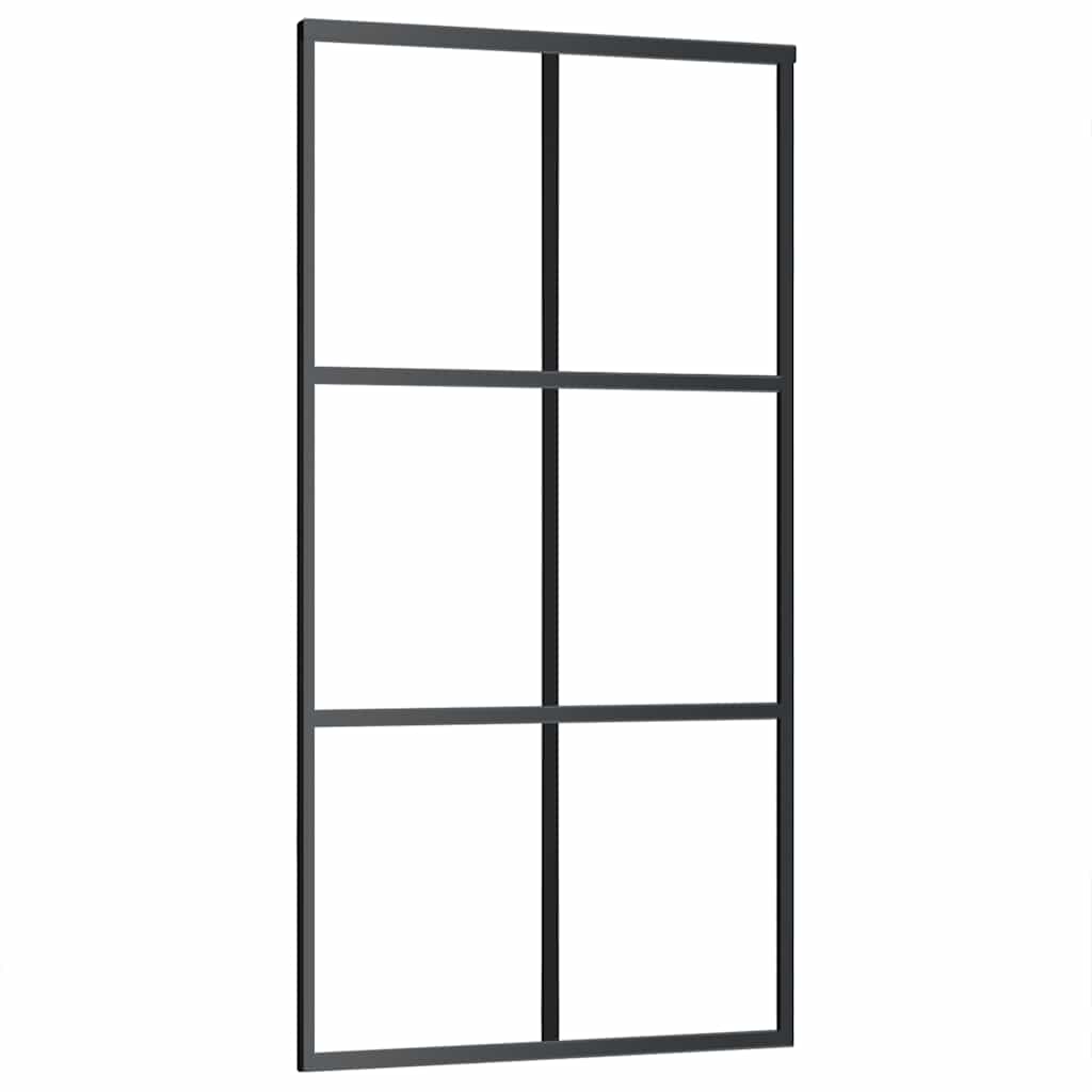 Porta Scorrevole in Vetro ESG e Alluminio 102x205 cm Nera - homemem39