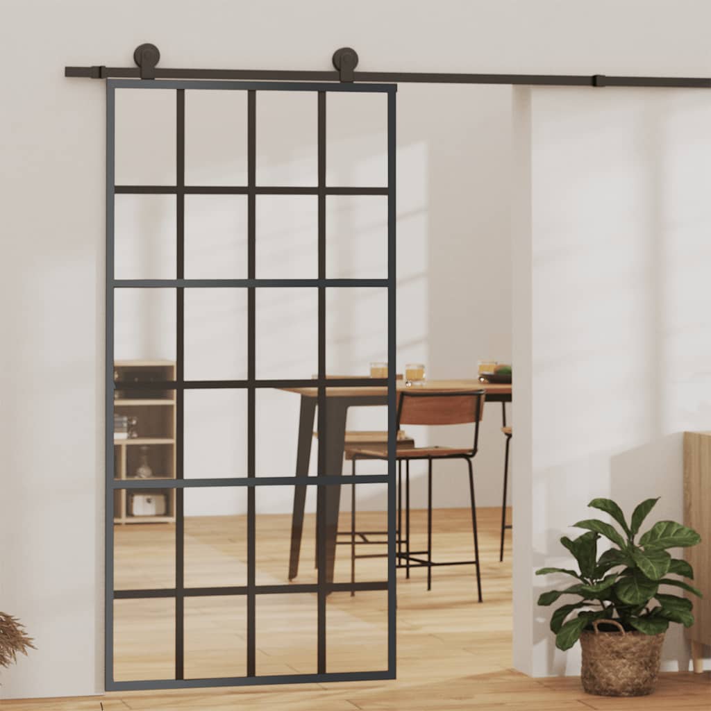 Porta Scorrevole in Vetro ESG e Alluminio 102x205 cm Nera - homemem39