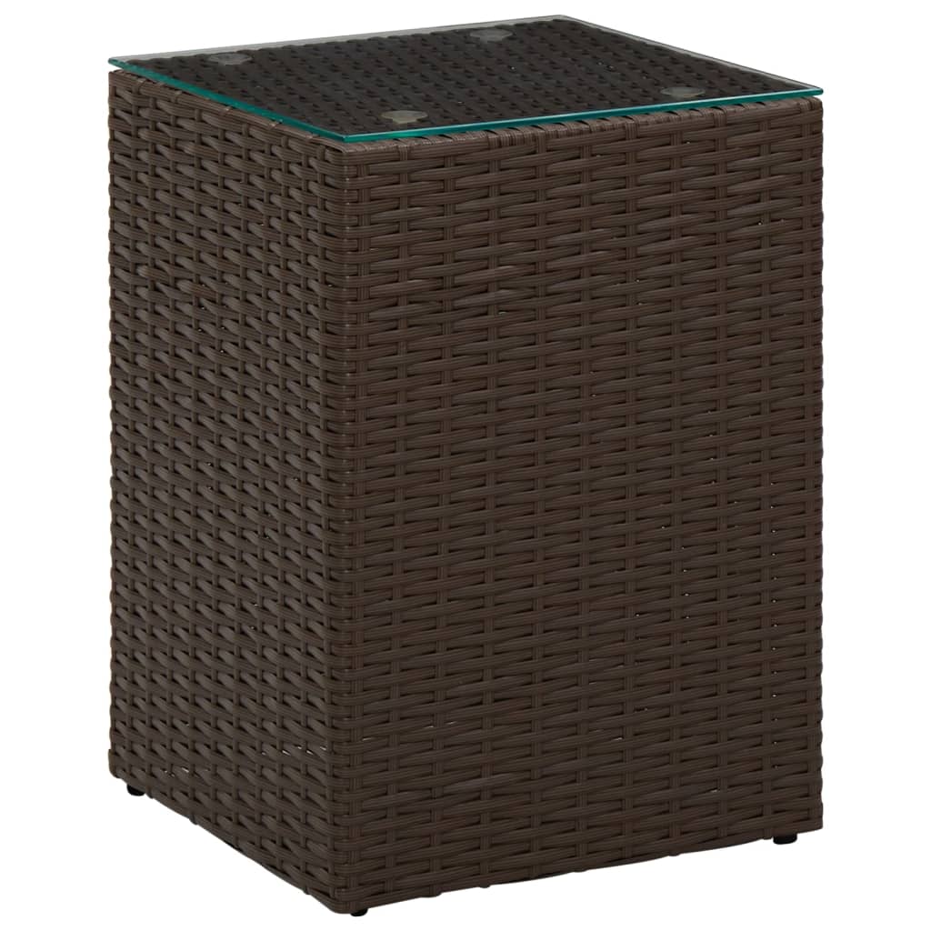 Tavolini 3 pz con Piano in Vetro Marroni in Polyrattan | homemem39