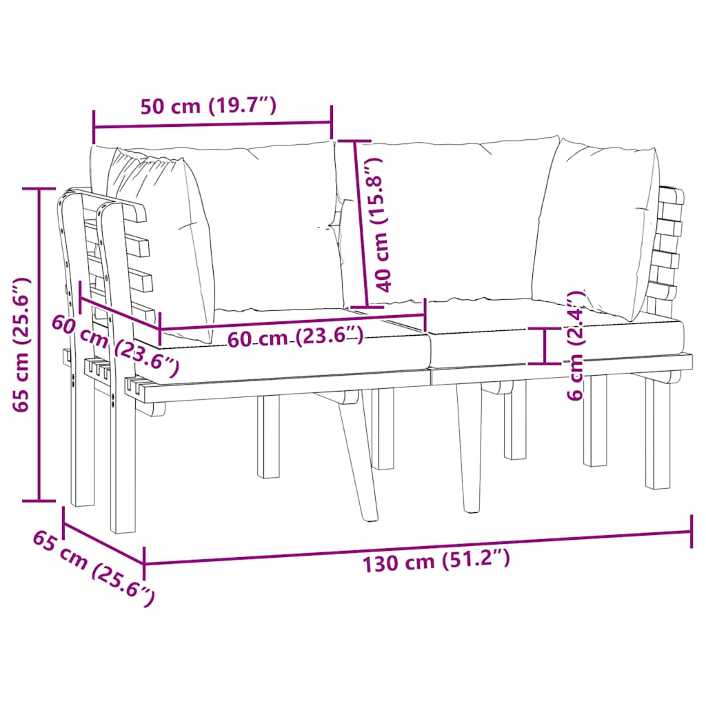 Divano da Giardino a 2 Posti e Cuscini Legno Massello di Acacia - homemem39