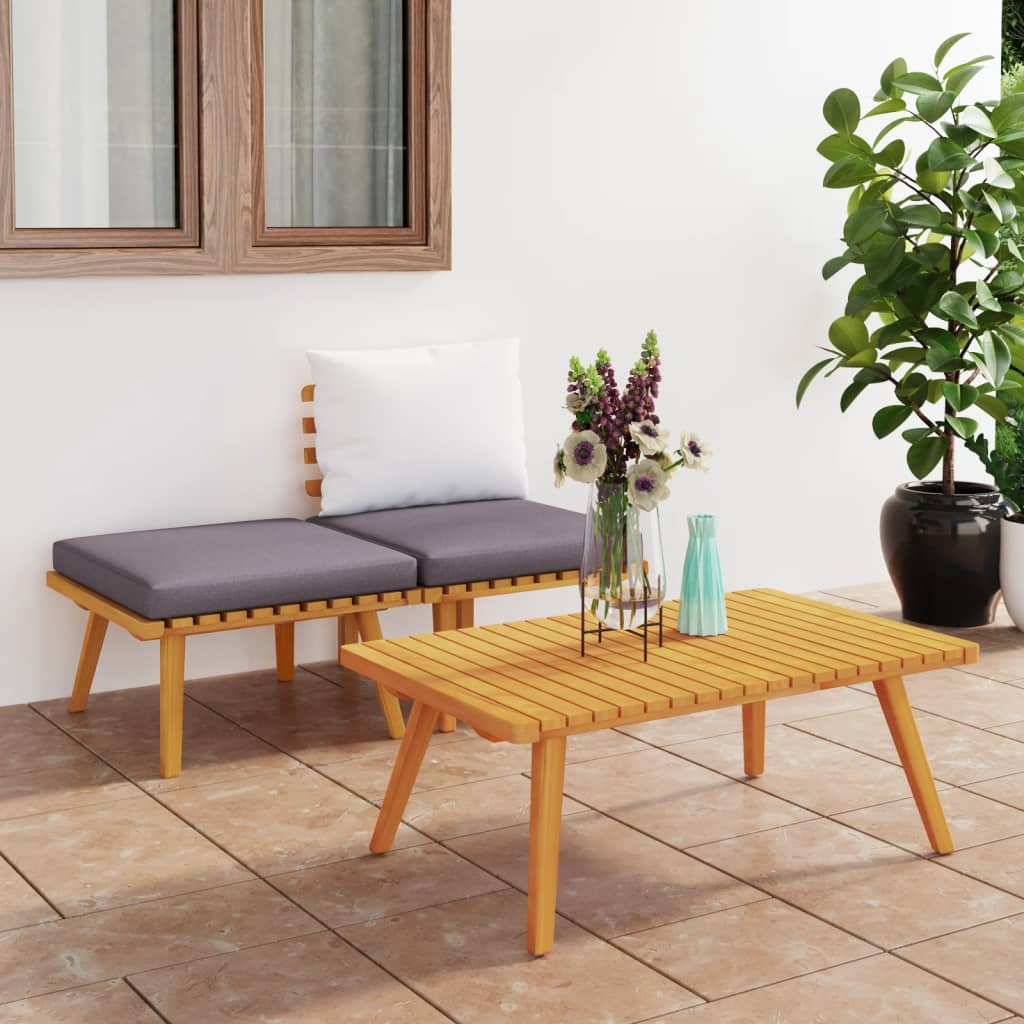 Set Divani da Giardino 3 pz con Cuscini in Massello di Acacia - homemem39