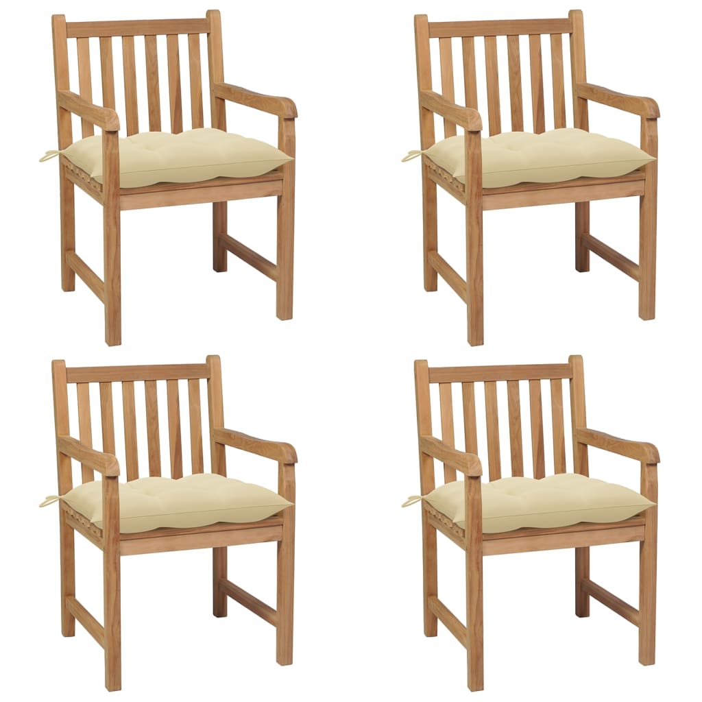 Garden Chairs 4 pcs with Cream Cushions in Solid Teak