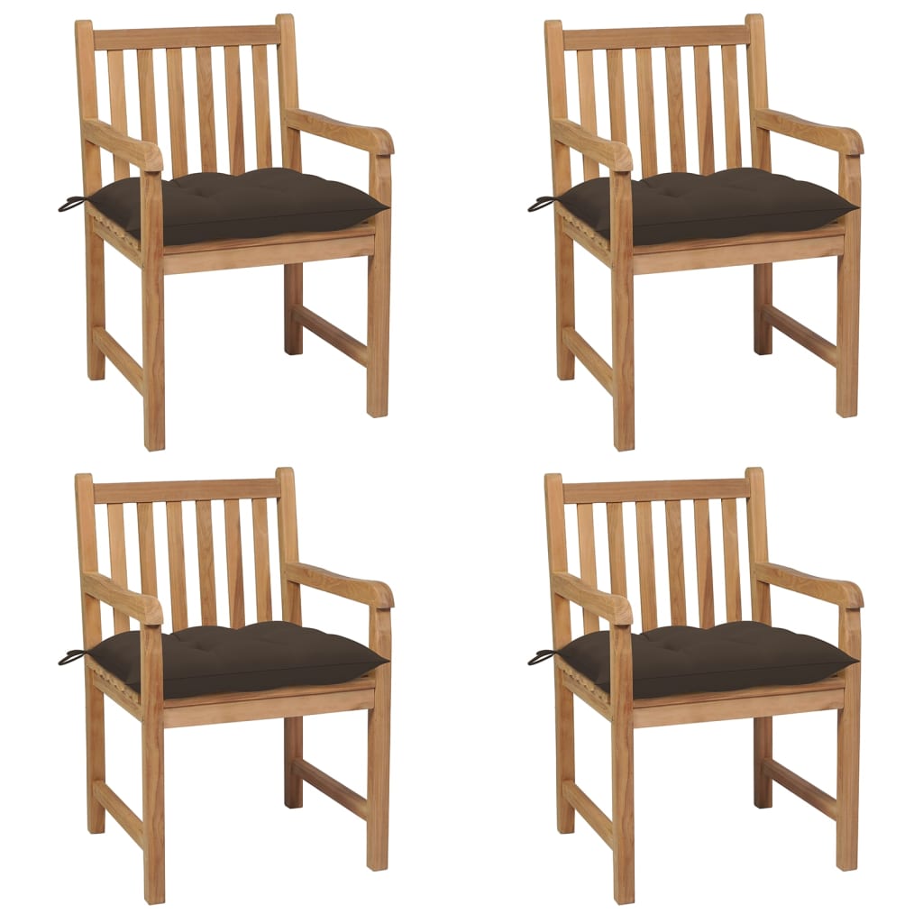 Garden Chairs 4 pcs with Taupe Cushions in Solid Teak