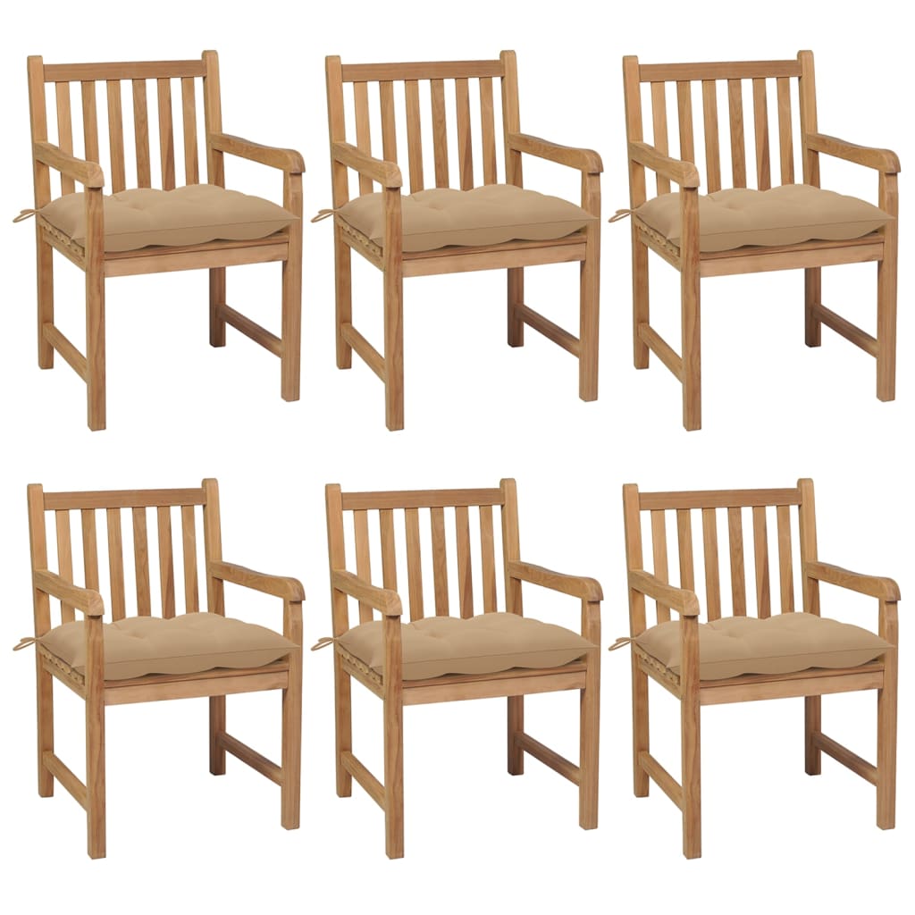 Garden Chairs 6 pcs with Beige Cushions in Solid Teak