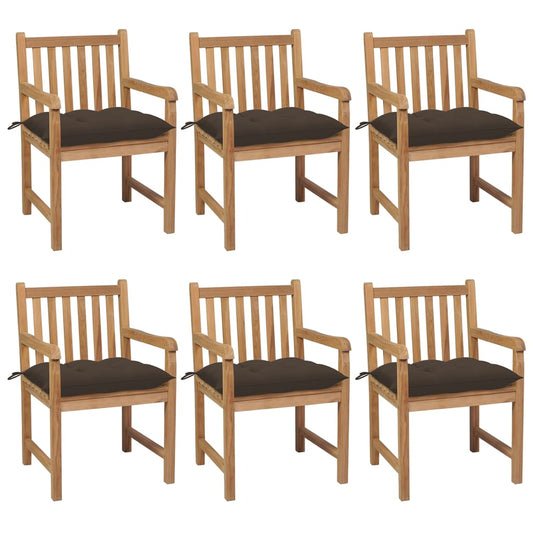 Garden Chairs 6 pcs and Solid Teak Taupe Cushions