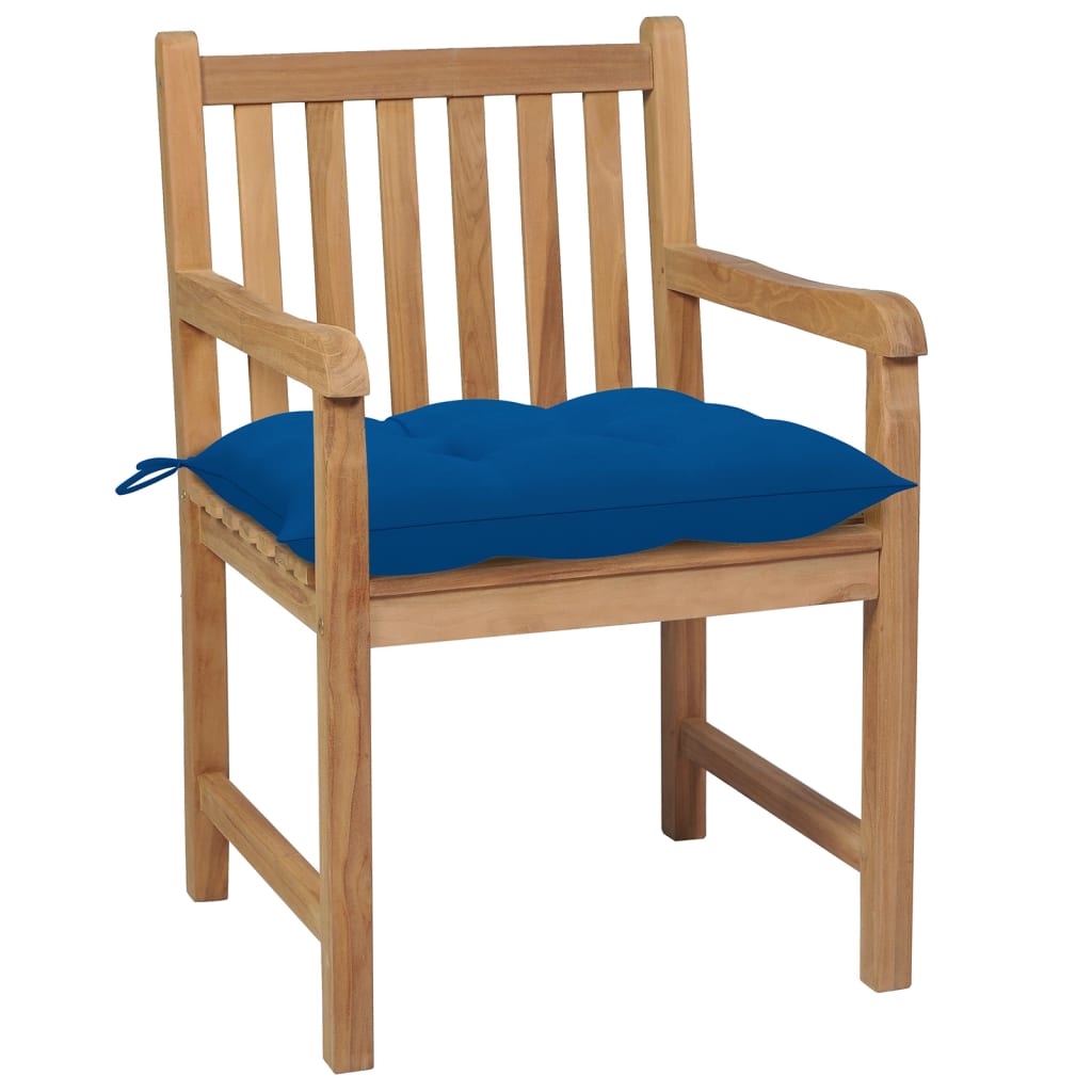 Garden Chairs 6 pcs with Blue Cushions in Solid Teak