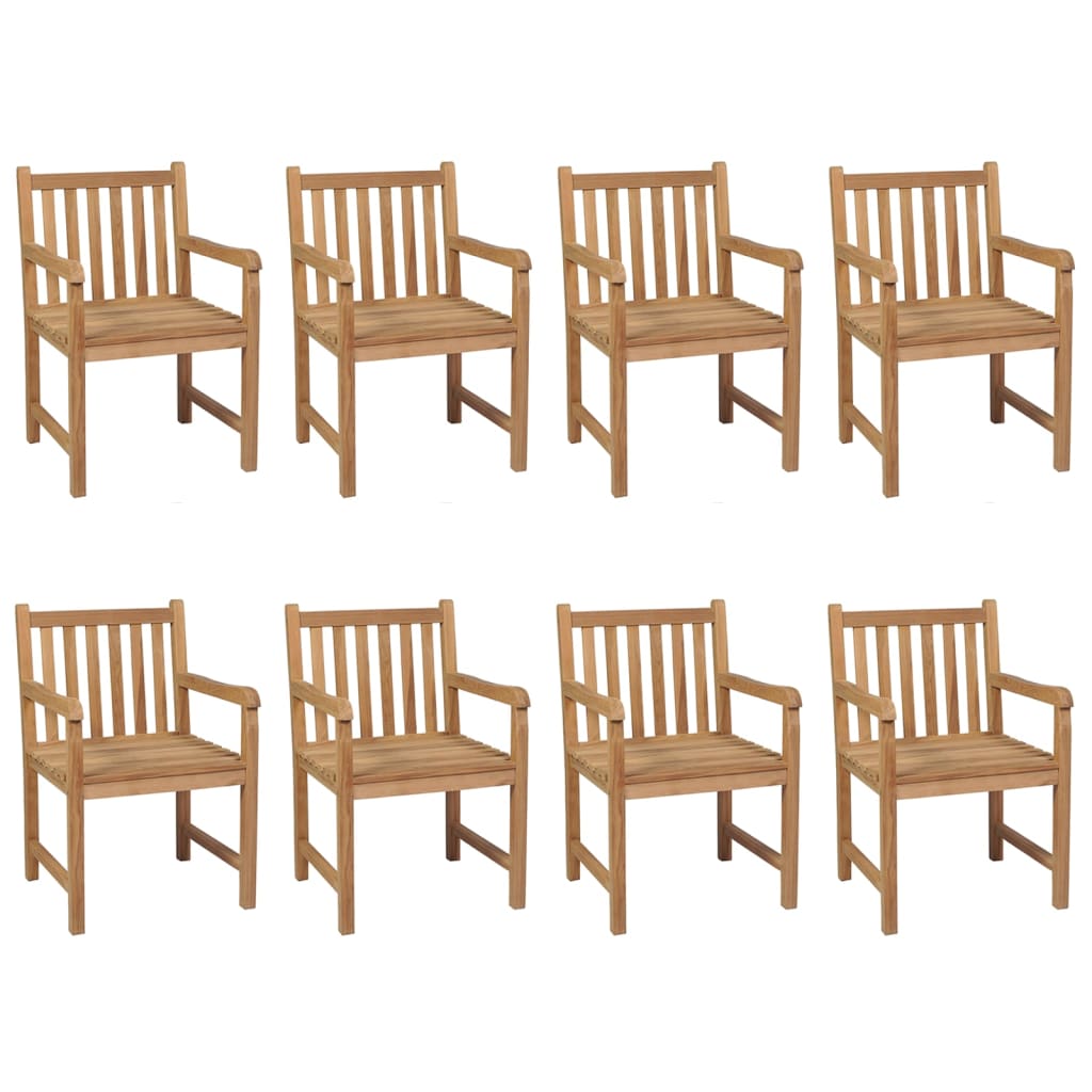 8 pcs Garden Chairs and Cream White Cushions in Solid Teak