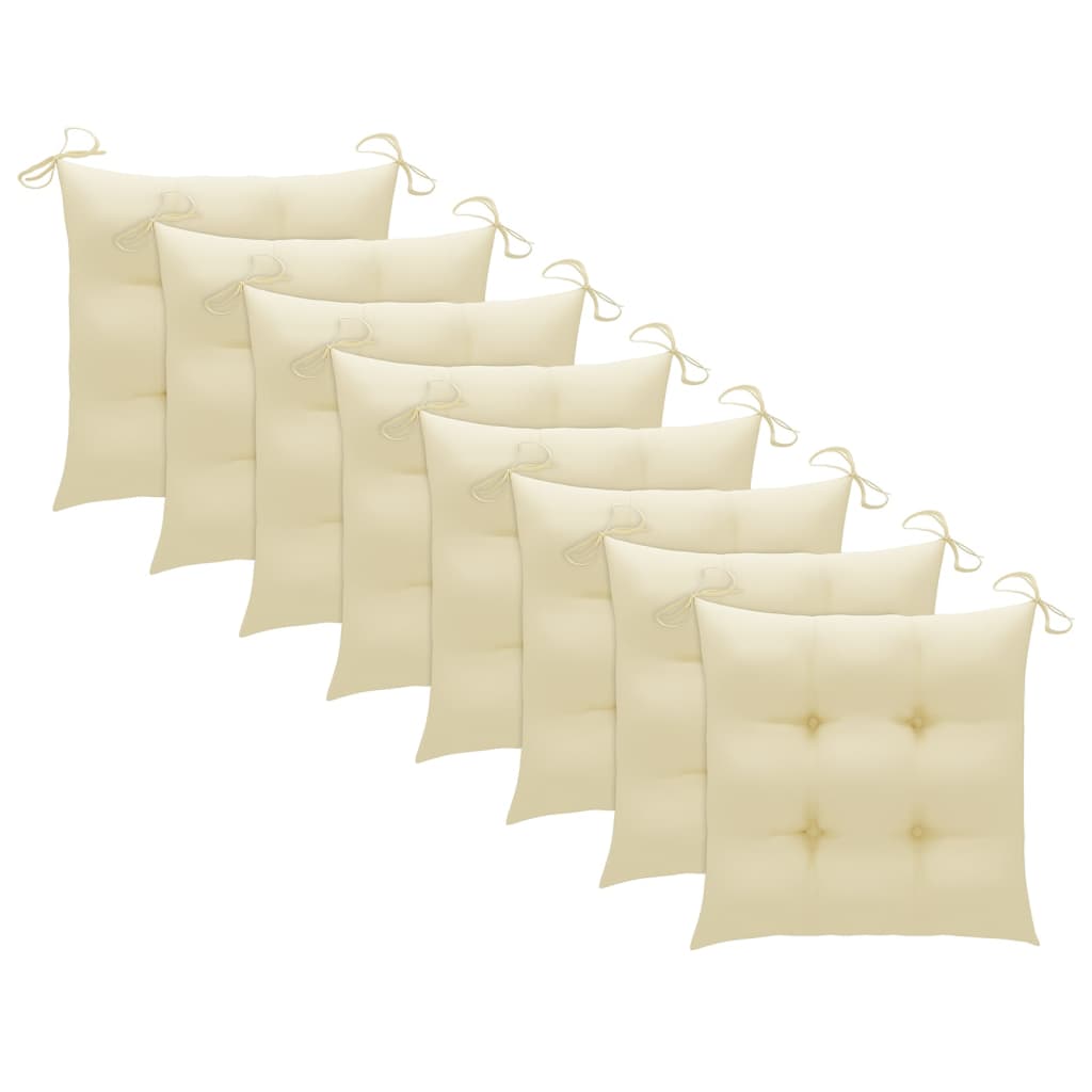 Sedie Giardino 8 pz e Cuscini Bianco Crema in Massello di Teak