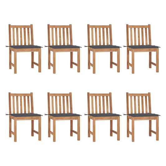 Garden Chairs with Cushions 8 pcs in Solid Teak Wood