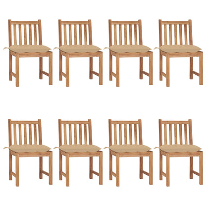 Garden Chairs with Cushions 8 pcs in Solid Teak Wood