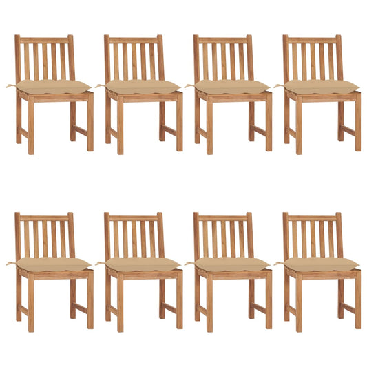 Garden Chairs with Cushions 8 pcs in Solid Teak Wood