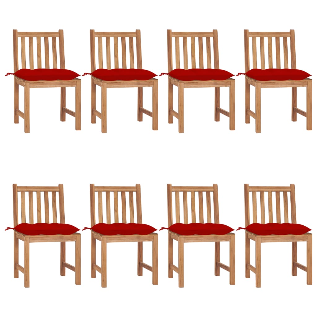 Garden Chairs with Cushions 8 pcs in Solid Teak Wood