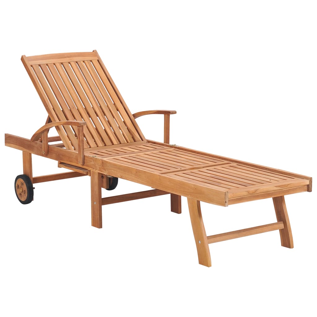 2 pcs Sun Loungers with Solid Teak Table and Cushion